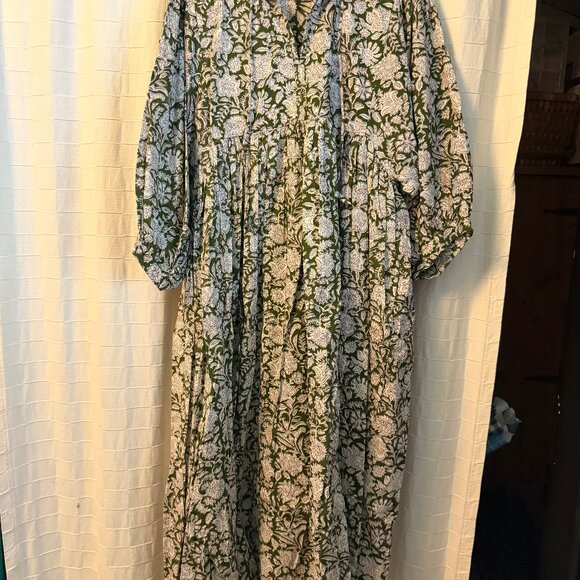 Olive Green Floral Organic Cotton Dress - Picture 3 of 6